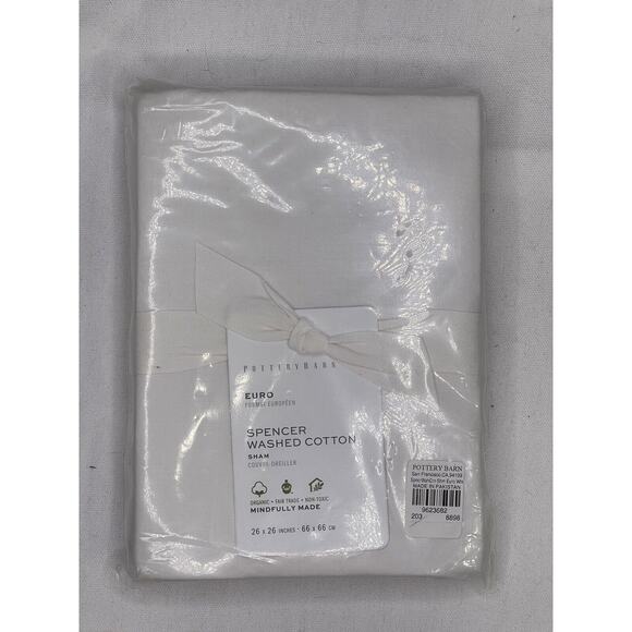 Pottery Barn Spencer Soft Washed Organic Cotton White Euro Pillow Sham New - Picture 1 of 3